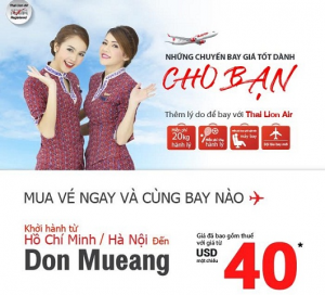 Mua ngay vé rẻ Thai Lion Air đi Bangkok 40 USD