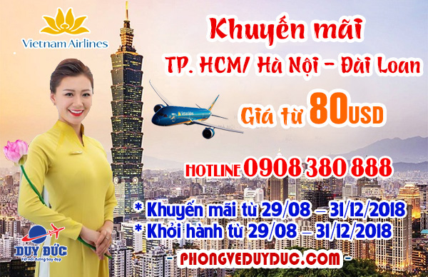 Vietnam Airlines siêu khuyến mãi vé đi Đài Loan 80 USD