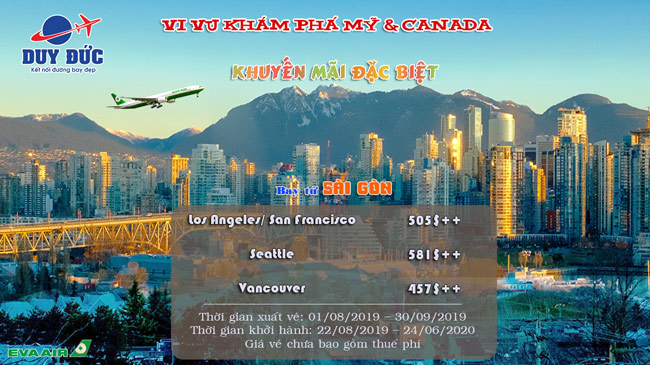 Eva Air ưu đãi vé máy bay đi Mỹ và Canada