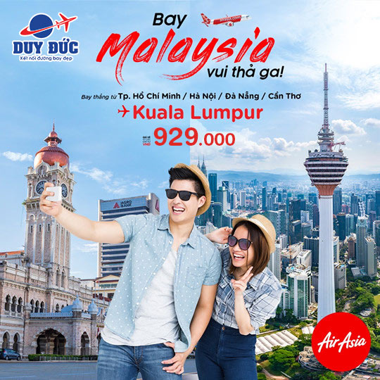 Bay đến Kuala Lumpur cùng AirAsia chỉ từ 929k